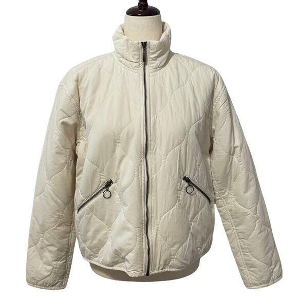 Lucky Brand Women’s Quilted Jacket Short Full Zip Pockets Cotton sz S Cream - Picture 3 of 13